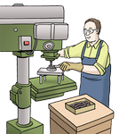 Auf dem Bild sehen sie einen Mann der an einer Maschine arbeitet.