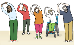 Auf dem Bild sehen sie eine Gruppe Leute bei der gymnastik.