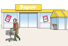 Auf dem Bild sehen Sie einen Supermarkt.