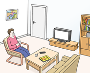 Auf unserem Bild sehen sie eine Person in ihrem eigenen Wohnzimmer